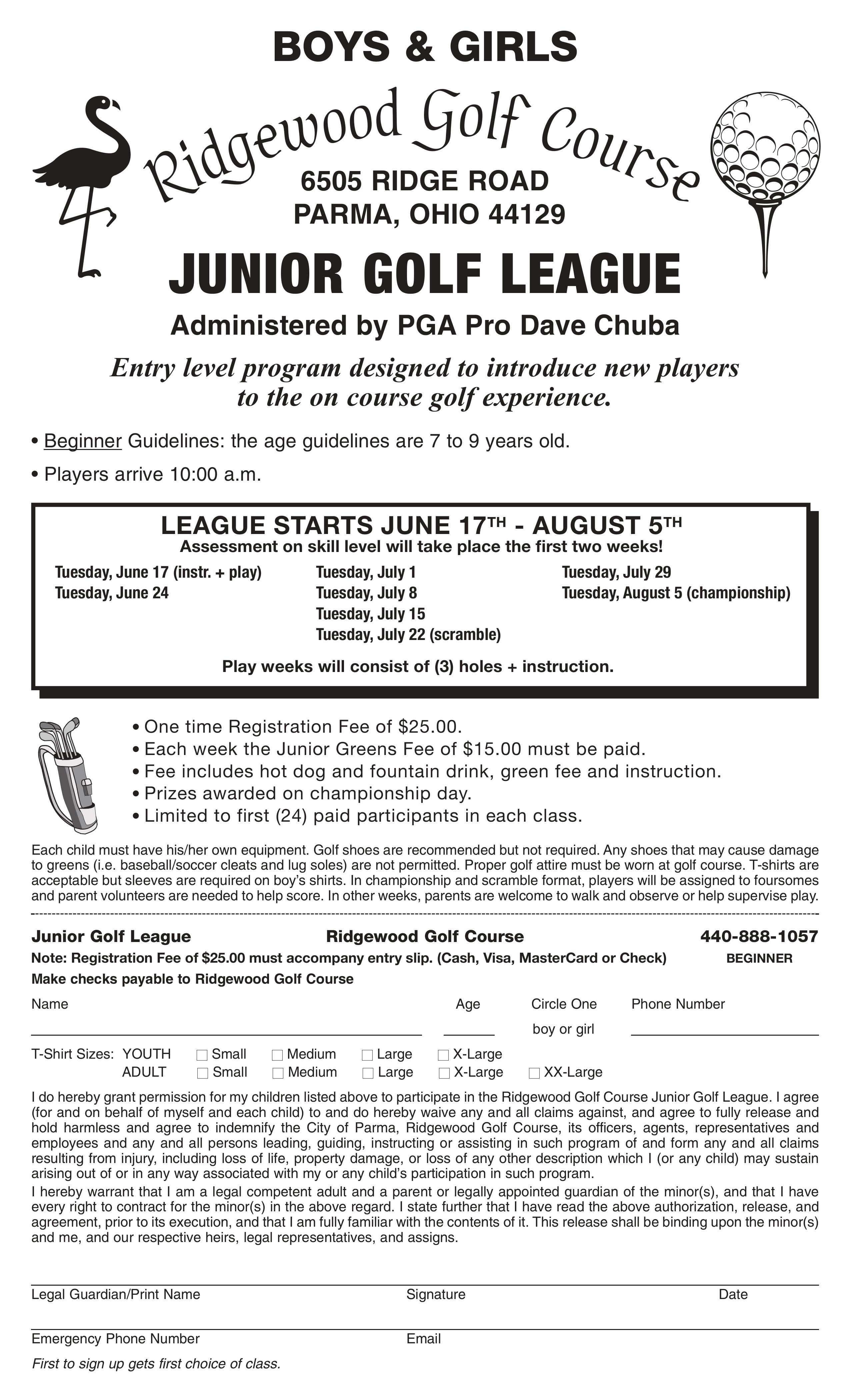 Ridgewood Golf Course | (March 2025) Beginner Junior Golf Camp (Flyer / League)