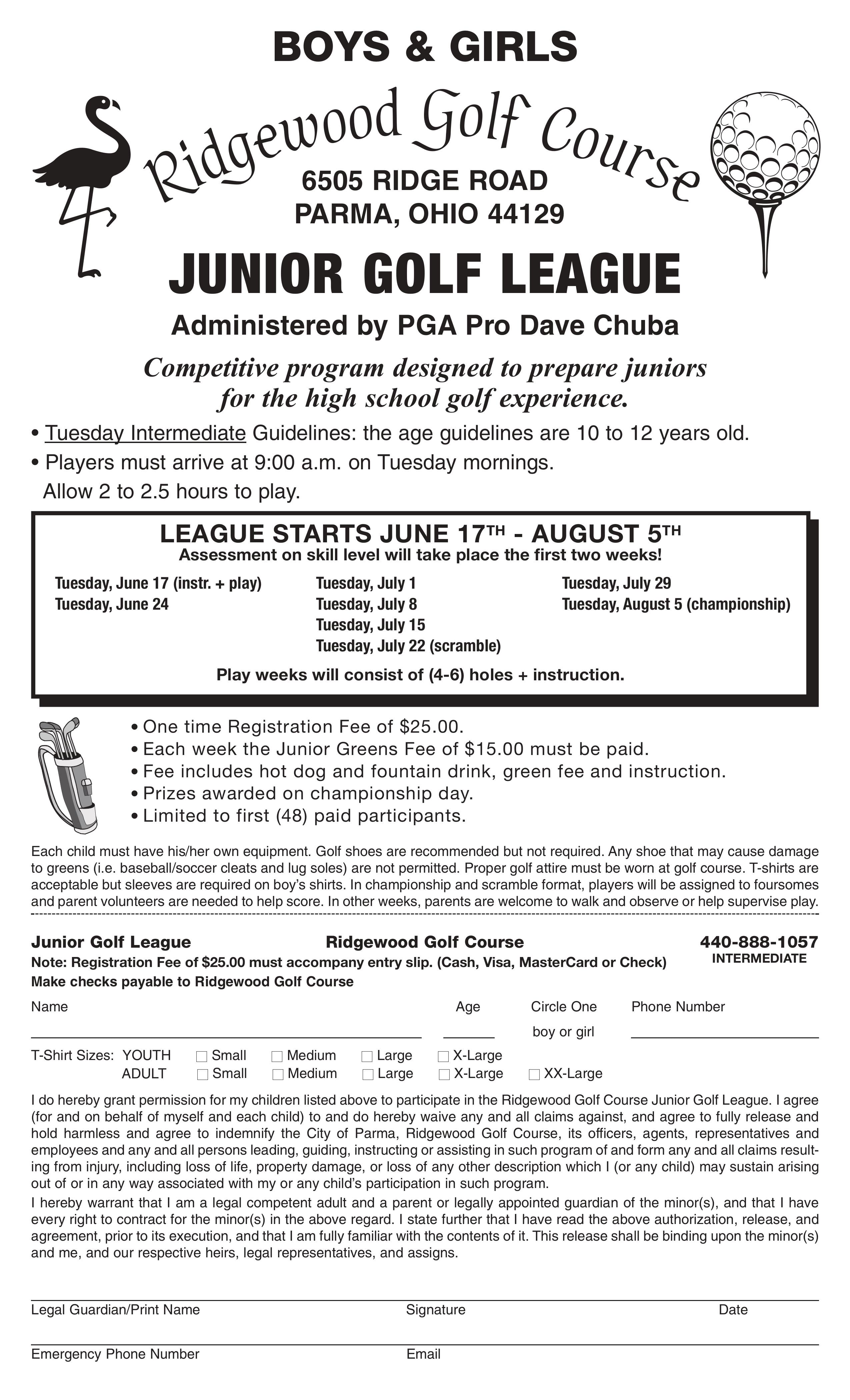 Ridgewood Golf Course | (March 2025) Intermediate Junior Golf Camp (Flyer / League)